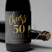 50th Birthday name gepersonaliseerde kazen Goud zw Sparkling Wijnetiket