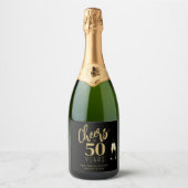 50th Birthday name gepersonaliseerde kazen Goud zw Sparkling Wijnetiket (Voorkant)