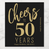 50th Birthday name gepersonaliseerde kazen Goud zw Wijn Etiket (Enkel label)
