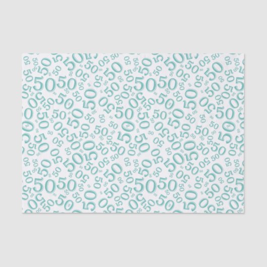 50th Birthday Number Pattern Blauwgroen and White Tissuepapier (Voorkant)