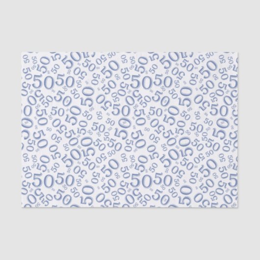 50th Birthday Number Pattern Blue and White Tissuepapier (Voorkant)