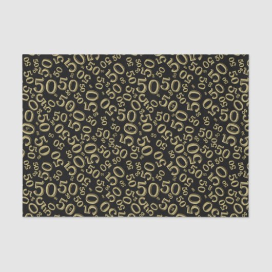 50th Birthday Number Pattern Gold en Black Tissuepapier (Voorkant)