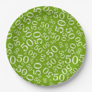 50th Birthday Number Pattern Green/White Papieren Bordje