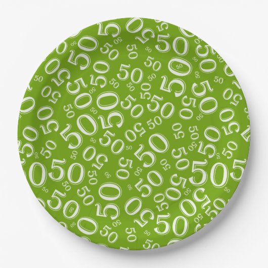 50th Birthday Number Pattern Green/White Papieren Bordje (Voorkant)