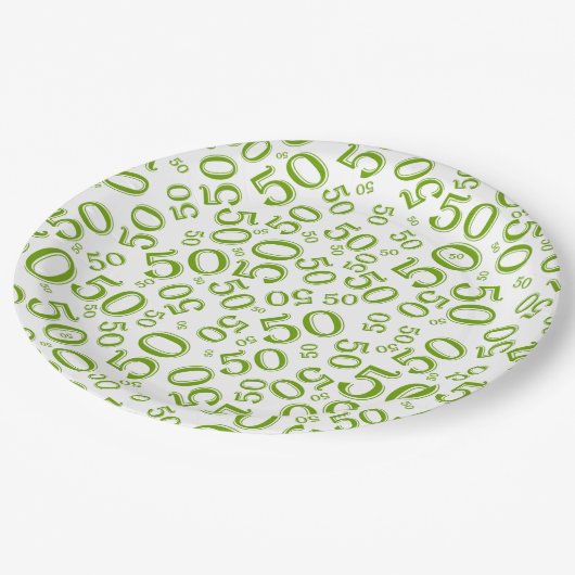50th Birthday Number Pattern Green/White Papieren Bordje (Gekanteld)