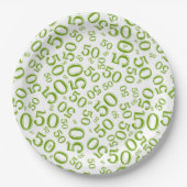 50th Birthday Number Pattern Green/White Papieren Bordje (Voorkant)