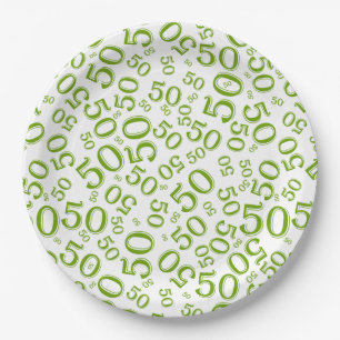50th Birthday Number Pattern Green/White Papieren Bordje