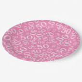50th Birthday Number Pattern Pink/White Papieren Bordje (Gekanteld)
