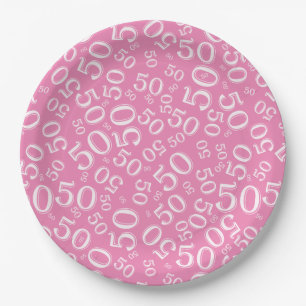 50th Birthday Number Pattern Pink/White Papieren Bordje
