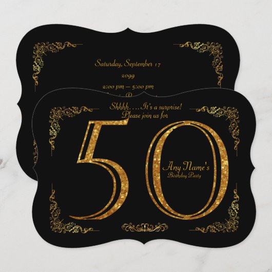 50th, Birthday party 50th, geweldige Gatsby, zwart Kaart (Voorkant / Achterkant)