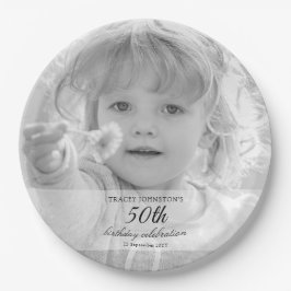 50th Birthday Party Black and White Papieren Bordje