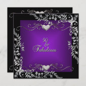 50th Birthday Party Black Bright Deep Paars Kaart (Voorkant / Achterkant)