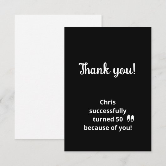 50th Birthday Party Black White Bedankkaart (Voorkant / Achterkant)