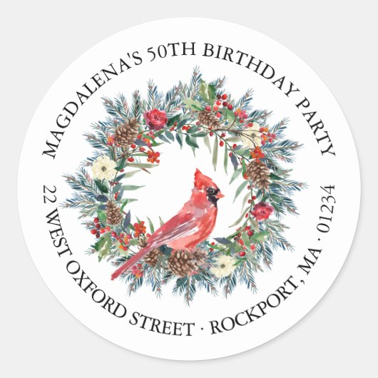 50th Birthday Party Cardinal Return Address Label (Voorkant)