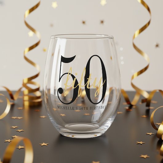 50th Birthday Party Celebration Minimalist  Wijnglas Zonder Voet