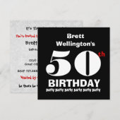 50th Birthday Party Custom Name Black White W819 Kaart (Voorkant / Achterkant)