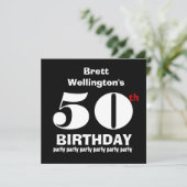 50th Birthday Party Custom Name Black White W819 Kaart (Staand voorkant)