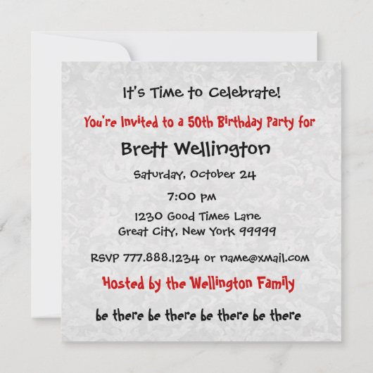 50th Birthday Party Custom Name Black White W819 Kaart (Achterkant)