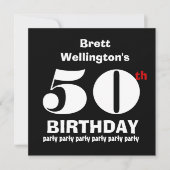 50th Birthday Party Custom Name Black White W819 Kaart (Voorkant)
