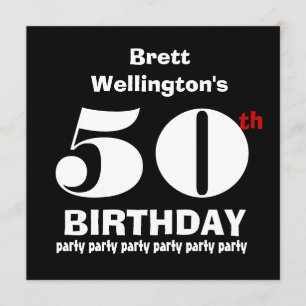 50th Birthday Party Custom Name Black White W819 Kaart