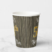 50th Birthday Party — Faux Gold & Faux Wood Looks Papieren Bekers (Rechts)