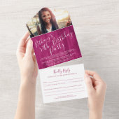 50th Birthday party foto rood All In One Uitnodiging (Afscheurbaar)