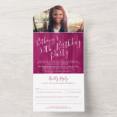 50th Birthday party foto rood All In One Uitnodiging (Binnen)