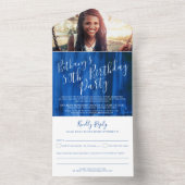 50th Birthday party foto sapphire blue All In One Uitnodiging (Binnen)