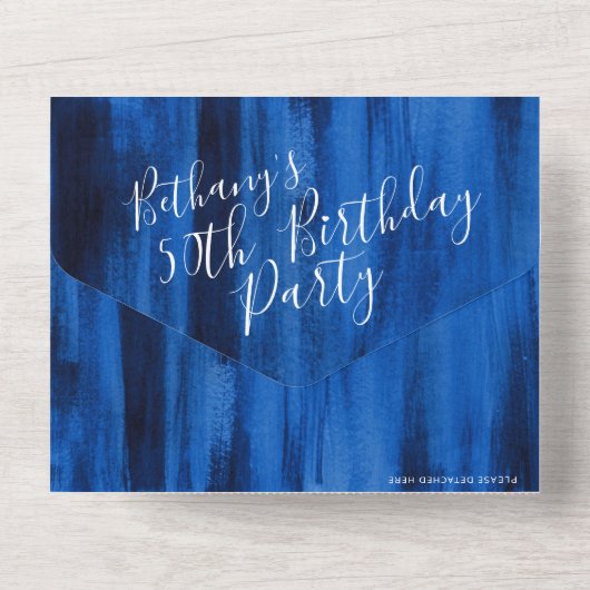 50th Birthday party foto sapphire blue All In One Uitnodiging (Achterkant)