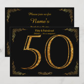 50th Birthday party, Gatsby styl, zwarte gouden gl Kaart (Voorkant / Achterkant)