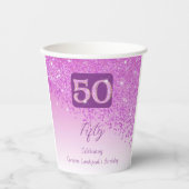 50th Birthday Party Gleaming Pink Glitter Papieren Bekers (Voorkant)