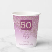 50th Birthday Party Gleaming Rose Gold Glitter Papieren Bekers (Achterkant)