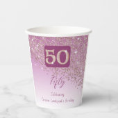50th Birthday Party Gleaming Rose Gold Glitter Papieren Bekers (Voorkant)