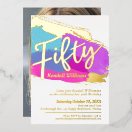 50th Birthday party gold folie foto abstracte kuns Folie Uitnodiging