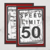 50th Birthday Party Grungy Speed Limit Sign Kaart (Voorkant / Achterkant)