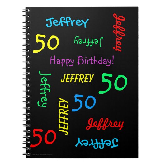 50th Birthday Party Guest Book, Repat Name Black Notitieboek (Voorkant)