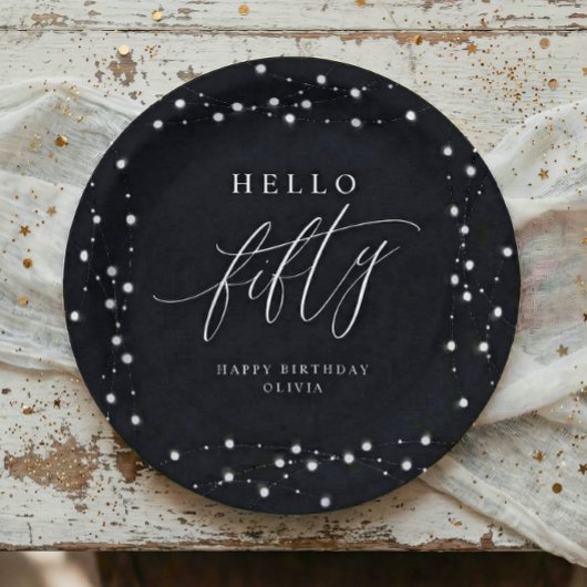 50th Birthday Party Hello Fifty Modern Fun Papieren Bordje