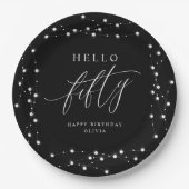 50th Birthday Party Hello Fifty Modern Fun Papieren Bordje (Voorkant)