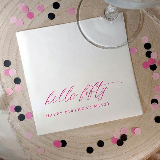 50th Birthday Party Hot Pink Hello 50 Modern Servet