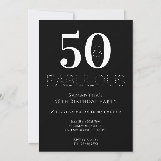 50th Birthday Party Invitation Black and White Kaart (Voorkant)