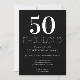 50th Birthday Party Invitation Black and White Kaart