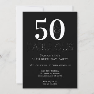 50th Birthday Party Invitation Black and White Kaart