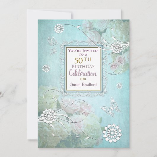 50th Birthday Party Invitation, Elegant Pastels Kaart (Voorkant)