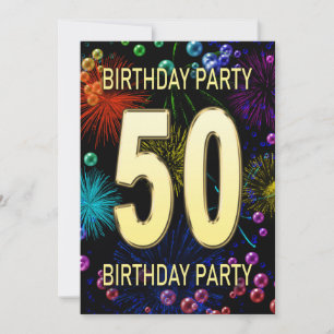 50th Birthday Party Invitation Fireworks Bubbles Kaart