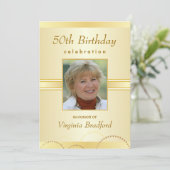 50th Birthday Party Invitation - Foto of Monogram Kaart (Staand voorkant)