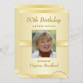 50th Birthday Party Invitation - Foto of Monogram Kaart (Voorkant / Achterkant)