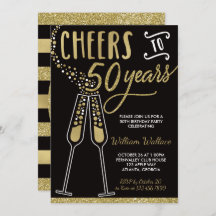 50th Birthday Party Invitation, Gold, Black