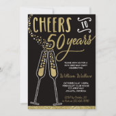 50th Birthday Party Invitation, Gold, Black Kaart (Voorkant)