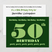 50th Birthday Party Invitation Sjabloon Green Kaart (Voorkant / Achterkant)