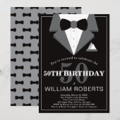 50th Birthday Party Invitation, Tuxedo Kaart (Voorkant / Achterkant)